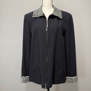 Compagnie Internationale Express Womens Jacket P14 Black Zip Front Animal Print